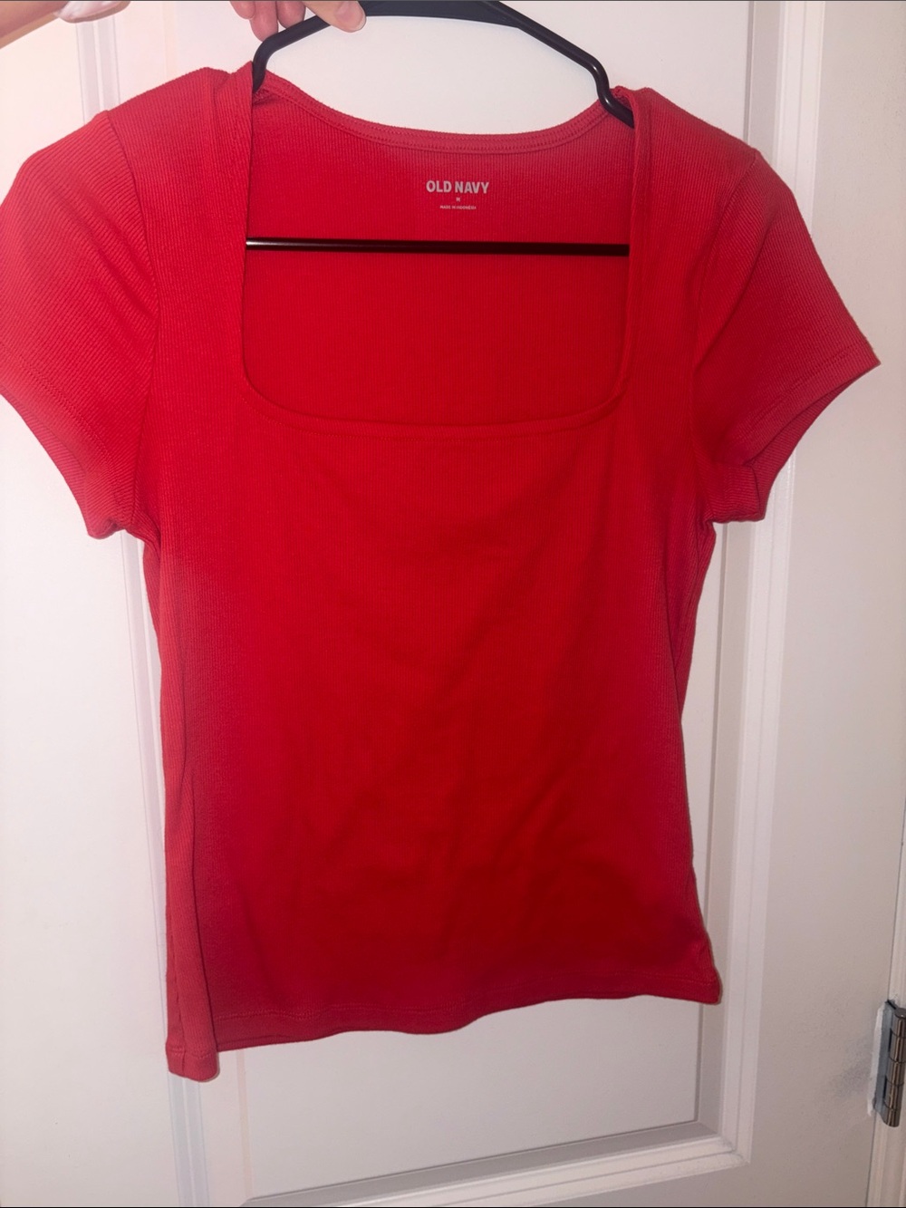 Old Navy Red Square Neck Short Sleeve Ribbed Tee
